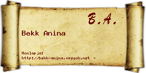 Bekk Anina névjegykártya